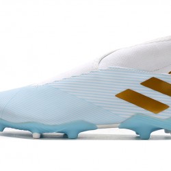 Scarpe da calcio Adidas Nemeziz 19.3 FG Laceless Bianca Blu d'oro