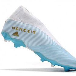 Scarpe da calcio Adidas Nemeziz 19.3 FG Laceless Bianca Blu d'oro