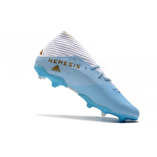 Scarpe da calcio Adidas senza lacci Nemeziz 19.3 FG Bianca Blu doro