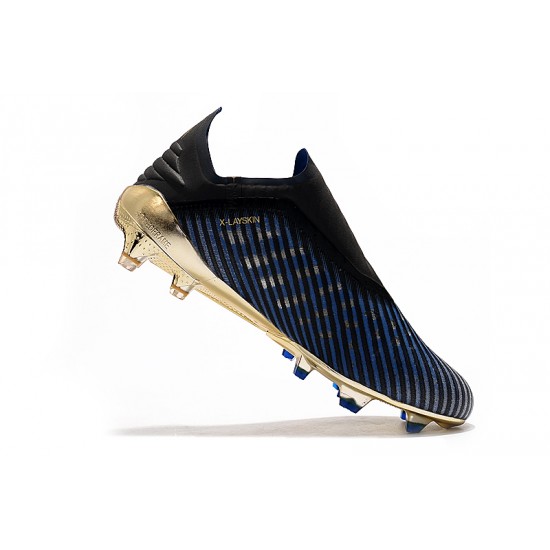 Scarpe da calcio Adidas X 19 FG Laceless Blu Nero doro