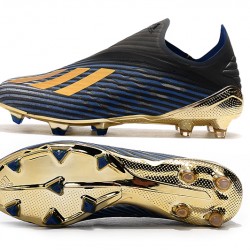 Scarpe da calcio Adidas X 19 FG Laceless Blu Nero d'oro