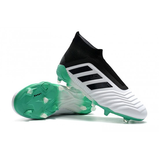 Scarpe da calcio Adidas senza lacci Predator 18+ FG Bianca Nero verde