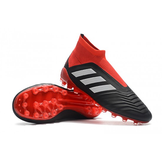 Scarpe da calcio Adidas senza lacci Predator 18+AG Nero Bianca Rosso