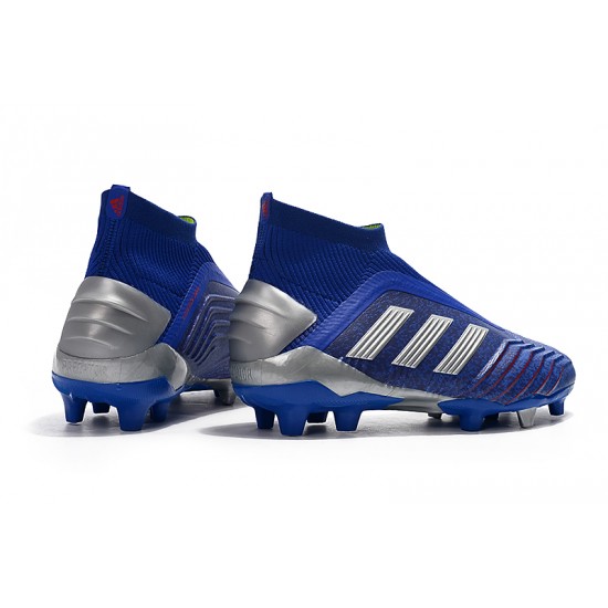 Scarpe da calcio Adidas senza lacci Predator 19+ FG 25th Anniversaire Blu Argento