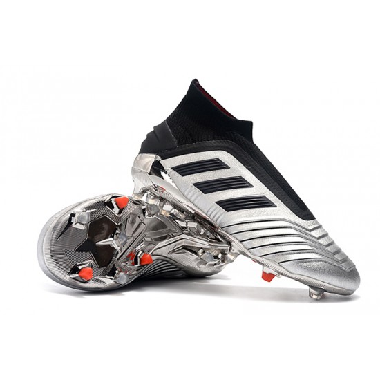 Scarpe da calcio Adidas senza lacci Predator 19+ FG Argento Nero
