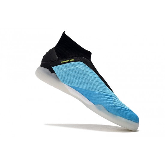 Scarpe da calcio Adidas senza lacci Predator 19+ IN Blu Nero