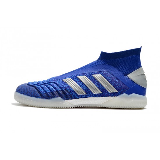Scarpe da calcio Adidas senza lacci Predator 19+ IN Blu Argento