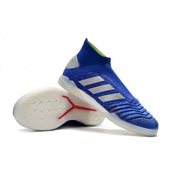 Scarpe da calcio Adidas senza lacci Predator 19+ IN Blu Argento