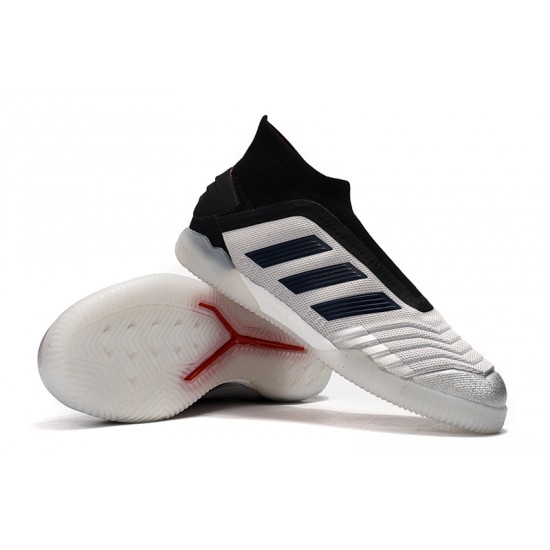 Scarpe da calcio Adidas senza lacci Predator 19+ IN Argento Nero