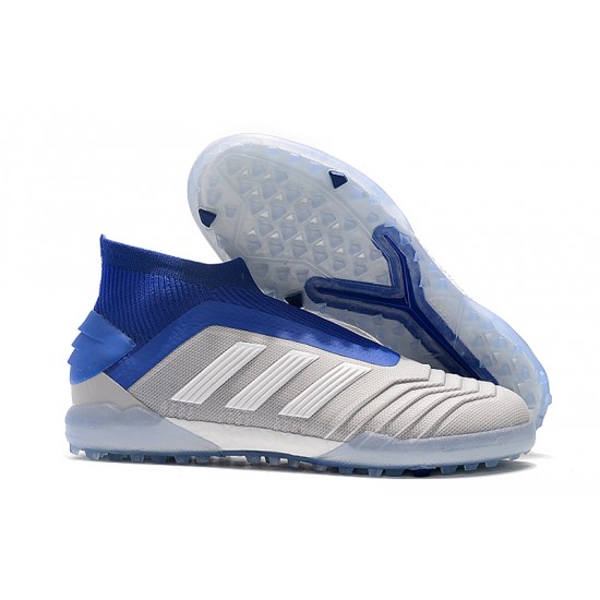 Scarpe da calcio Adidas senza lacci Predator 19+ TF Grigio Bianca Blu