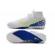 2020 Scarpe da calcio Nike Mercurial Superfly 7 Elite MDS TF Flyknit Bianca Blu